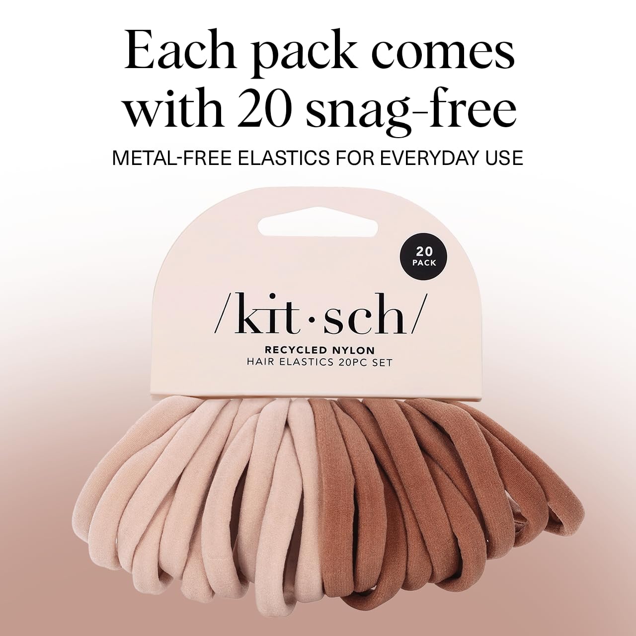 Kitsch Hair Ties No Damage - Strong, Stretchy & Snag-Free Hair Bands | Soft Nylon Ponytail Holders, Stylish Elastics for Everyday Hairstyles - Blush, 20pcs
