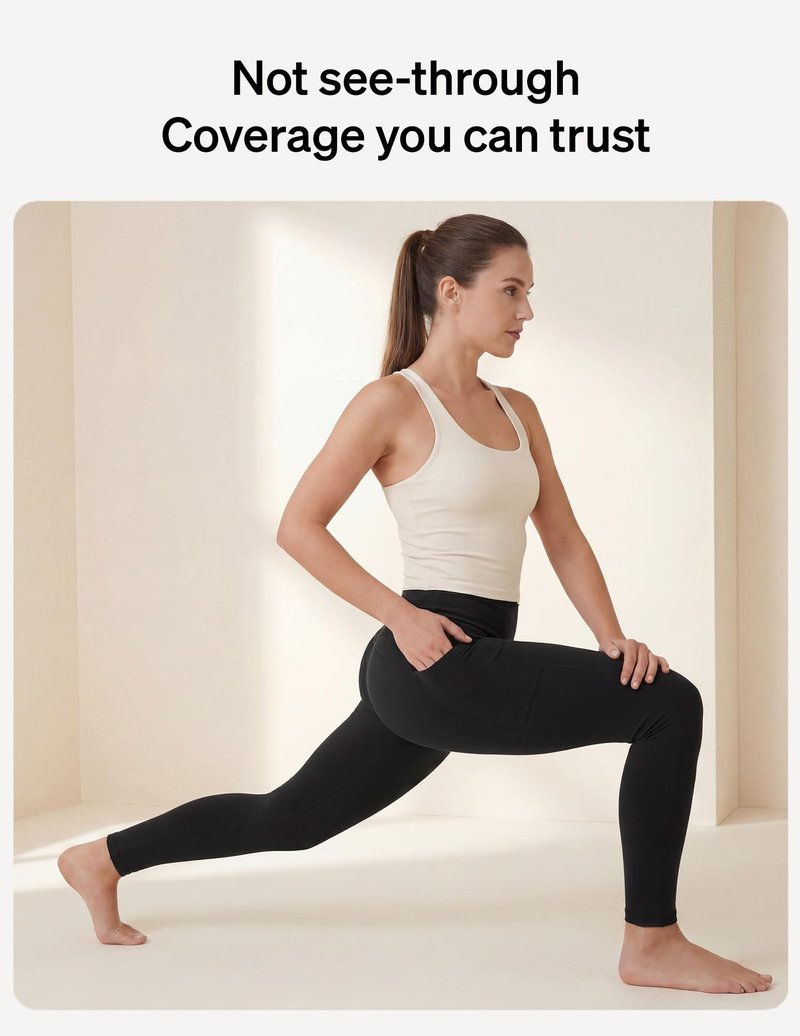 No Nonsense Cotton Leggings for Women with Side Pockets, Workout Stretch Pull-On Pants, Black, X-Large