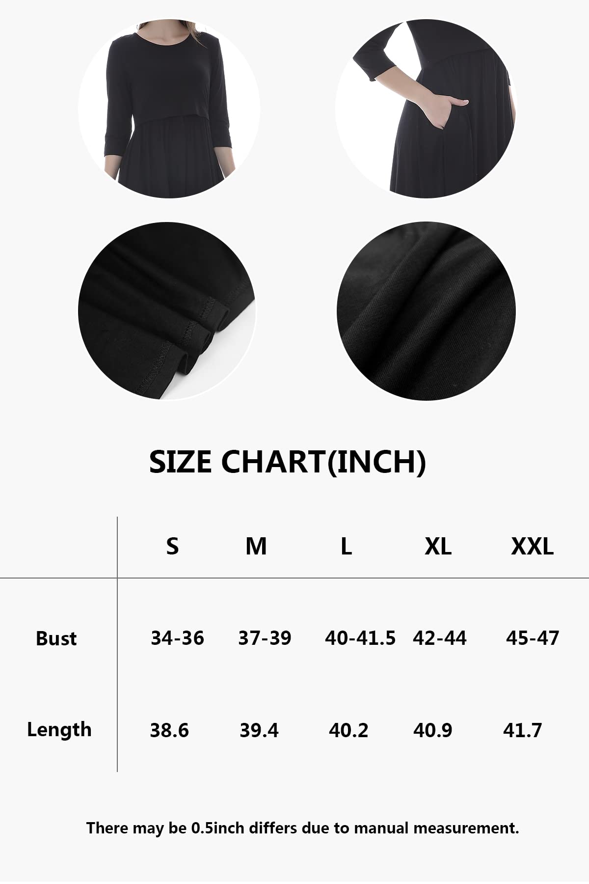 Smallshow Nursing Dresses 3/4 Sleeve Maternity Breastfeeding Dress for Women SVP033 M