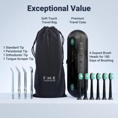 Water Flosser & Electric Toothbrush for Adults Oral Irrigator & Sonic Toothbrush 2-1 Oral Clean Kit (Black)