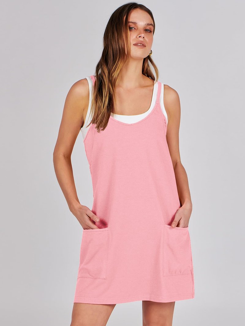 ANRABESS Women Athletic Dress Summer Tennis Workout Active Sports Mini Romper Dress Built in Shorts Travel Vacation Clothes Pink Large