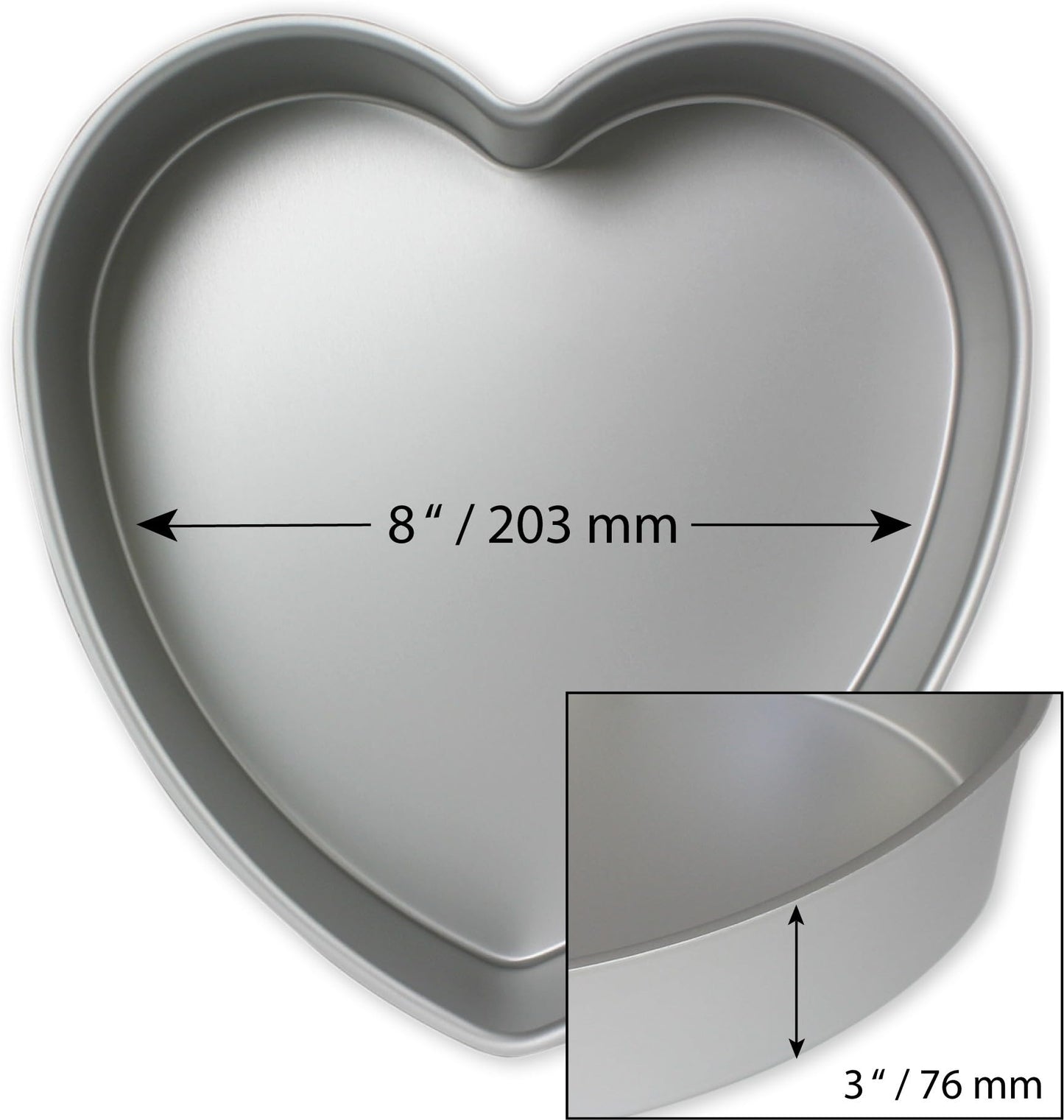 PME Anodised Aluminium Heart Cake Pan 8 x 3-Inch Deep, Silver