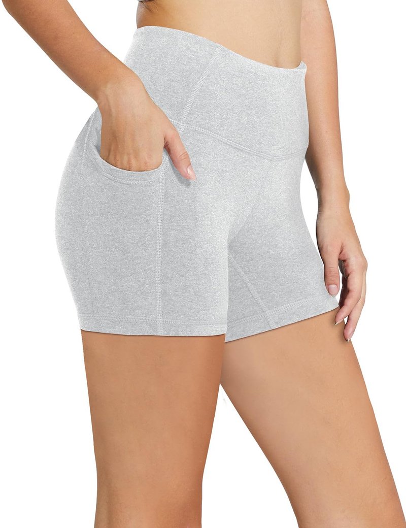 baleaf Workout Shorts Women 5" Biker Yoga Gym Spandex Running Volleyball Compression Tummy Control Short with Pockets Light Grey L