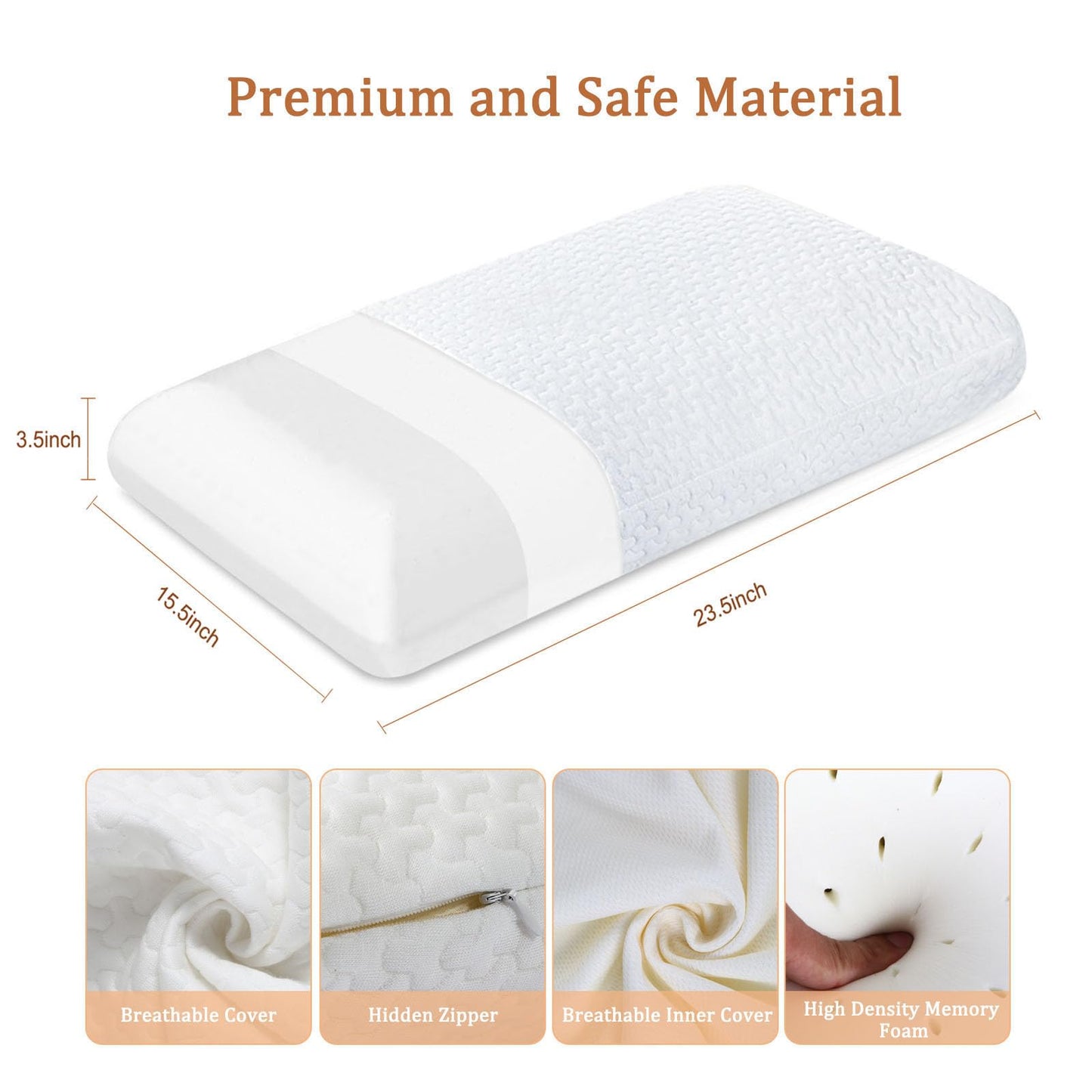 BDTFO High Density Memory Foam Pillow | Classic Support For Neck Shoulder Pain, Ergonomic Orthopedic Cervical Pillow for Sleeping, Removable, Machine Washable Cover