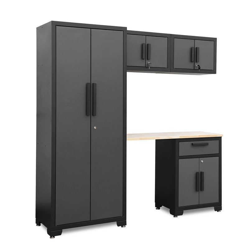 Torin Garage Storage, 5 Piece Garage Storage Cabinet with Lockers, Workbench, Orgager for Garage, Home, Office, School, Black/Grey