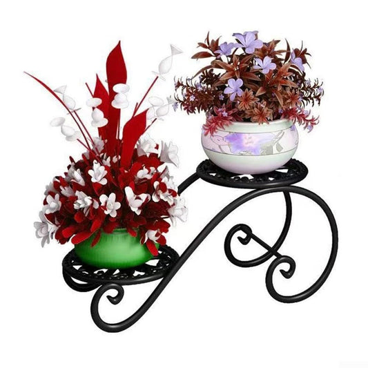 For Indoor Outdoor 2 Tier Flower Pot Stand, Design with Floor Protection (Black)