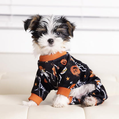 Fitwarm Halloween Skeleton Dog Costume Lightweight Velvet Pajamas Pet Clothes Doggie PJS Puppy Onesie Doggy Outfits Cat Jumpsuits Black Large