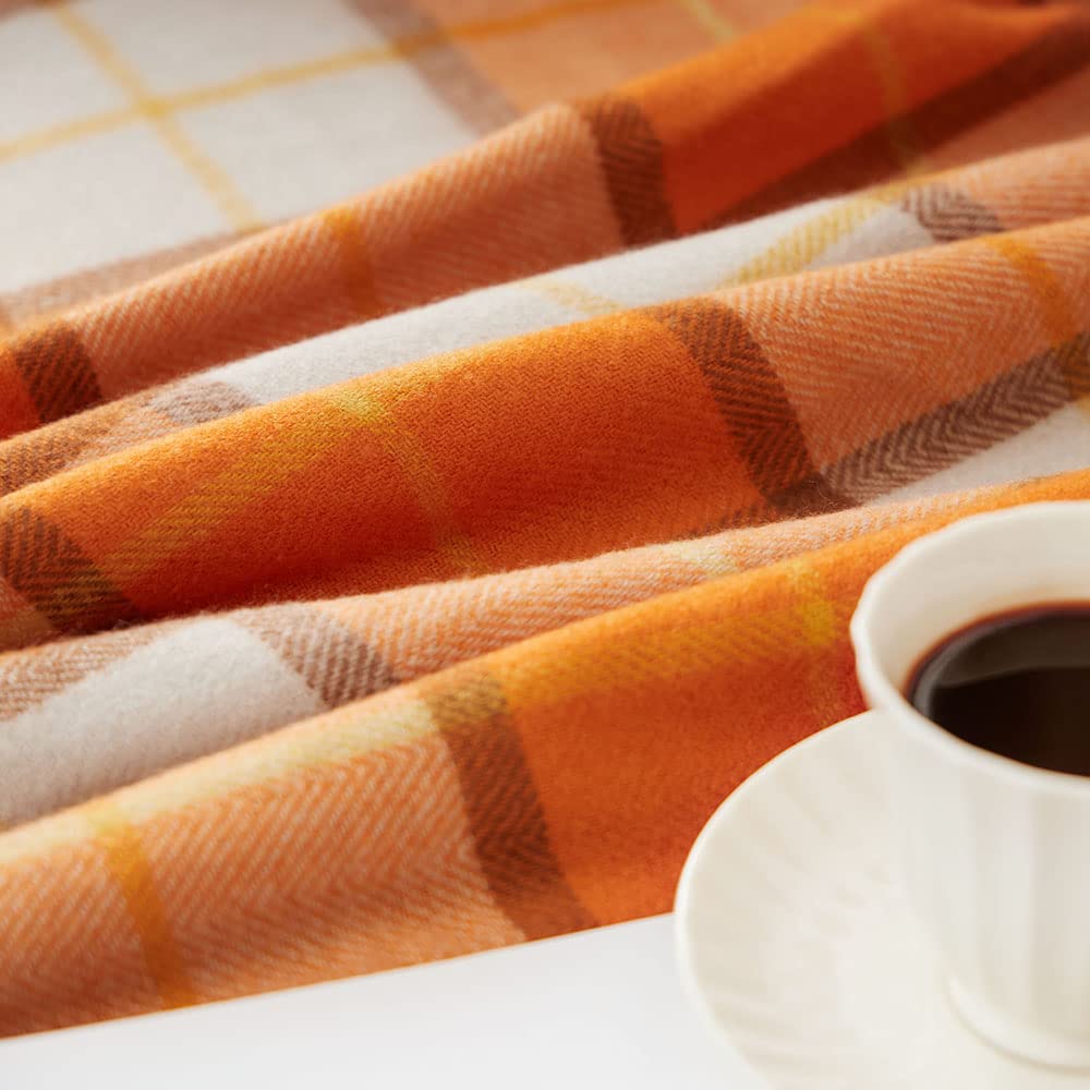 LALIFIT Decorative Faux Cashmere Throw Blankets Soft Fluffy Classic Orange Plaid Fringe Throw Blanket with Tassels Cozy Lightweight for Home Couch Sofa Farmhouse Halloween Decor 50" x 60" (Pumpkin)