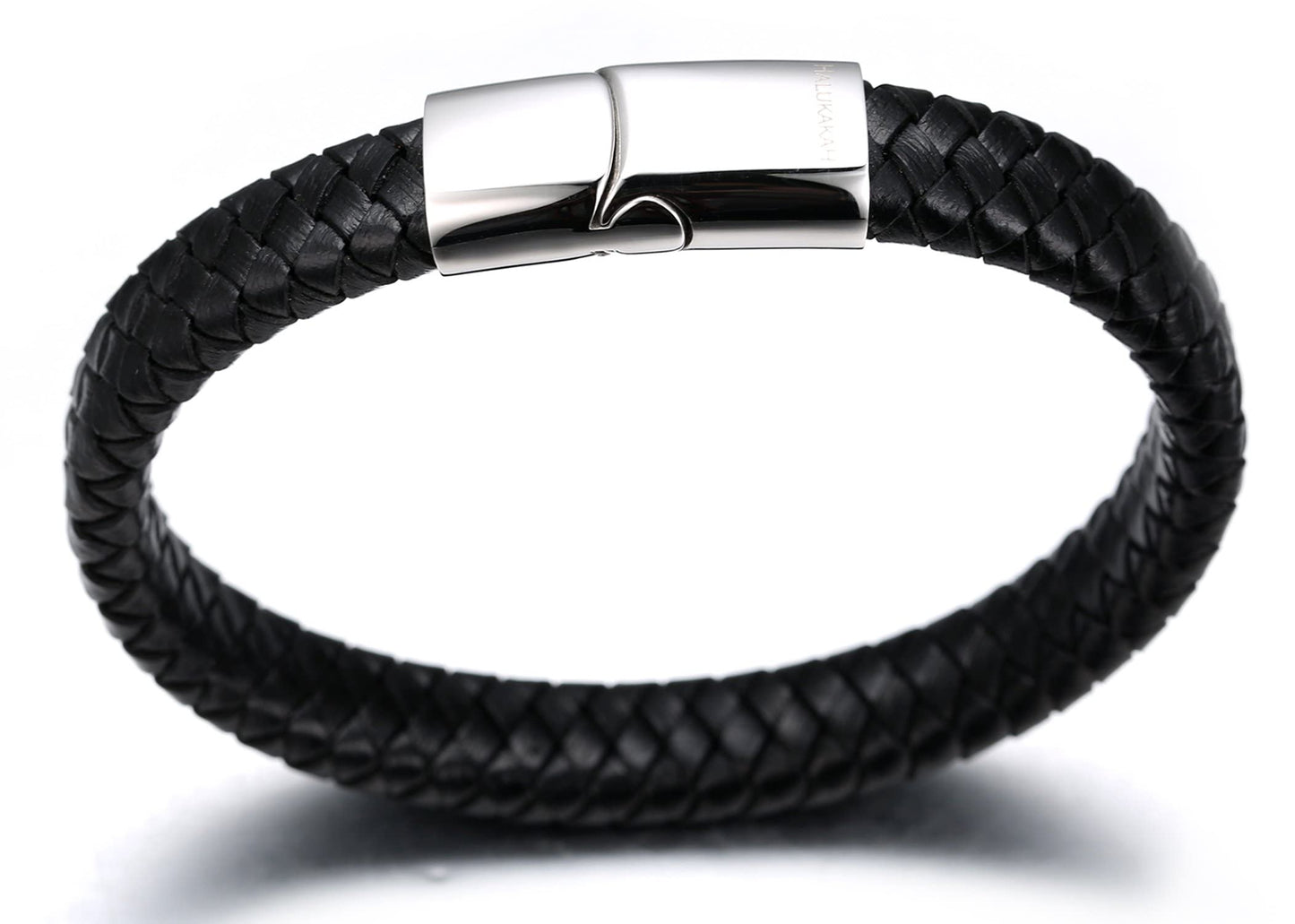 HALUKAKAH Kids ● Solo Junior ● Boy's Genuine Leather Bracelet Classic Black 6-12 Y/O. Titanium Magnetic Clasp 7"/18cm,Free Giftbox