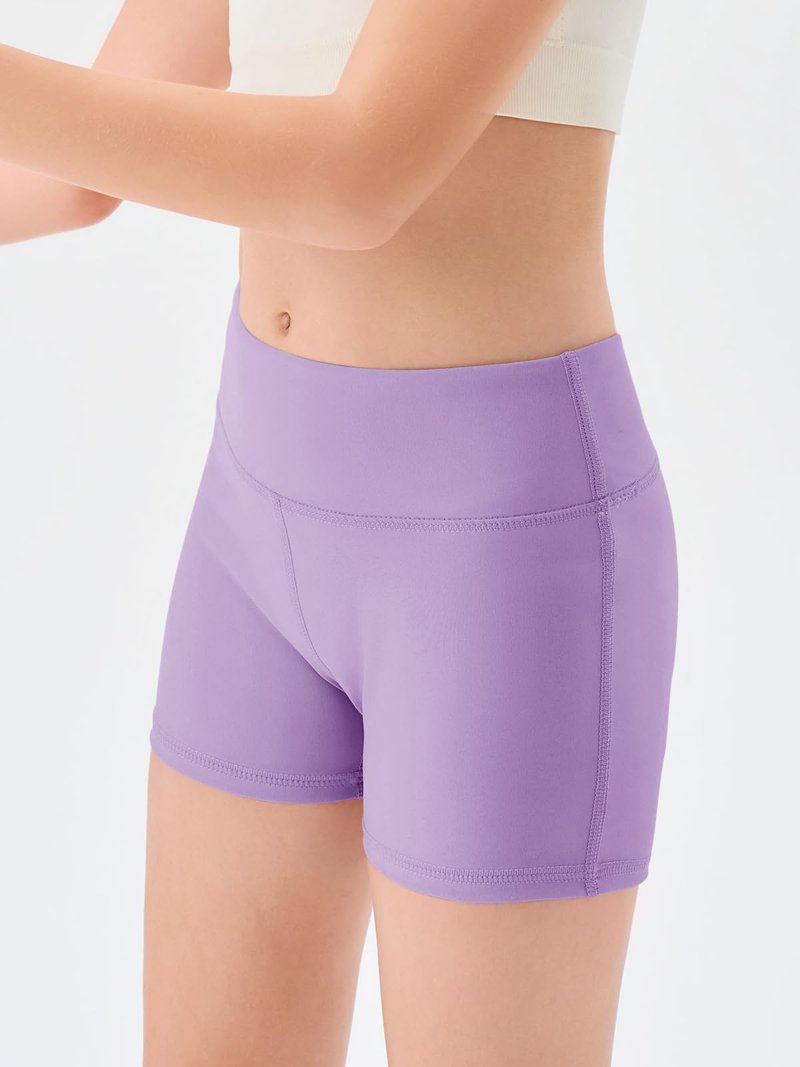 Haloumoning Girls Athletic Shorts Kids High Waisted Yoga Dance Biker Shorts Comfy Gymnastics Shorts 5-14Y Light Purple