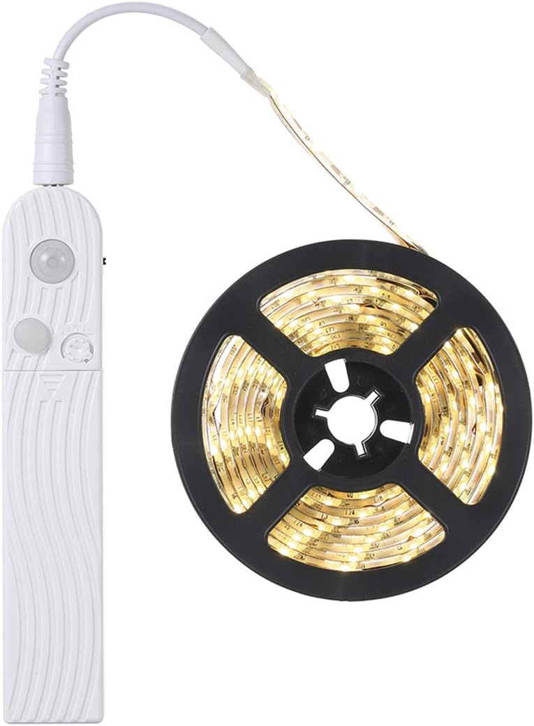 FOLGEMIR 1 m LED Strip with Motion Sensor, Battery Operated Night Light with PIR Sensor, Waterproof Cabinet Lighting, Self-Adhesive Fairy Lights (3000 K Warm White, 1 m)
