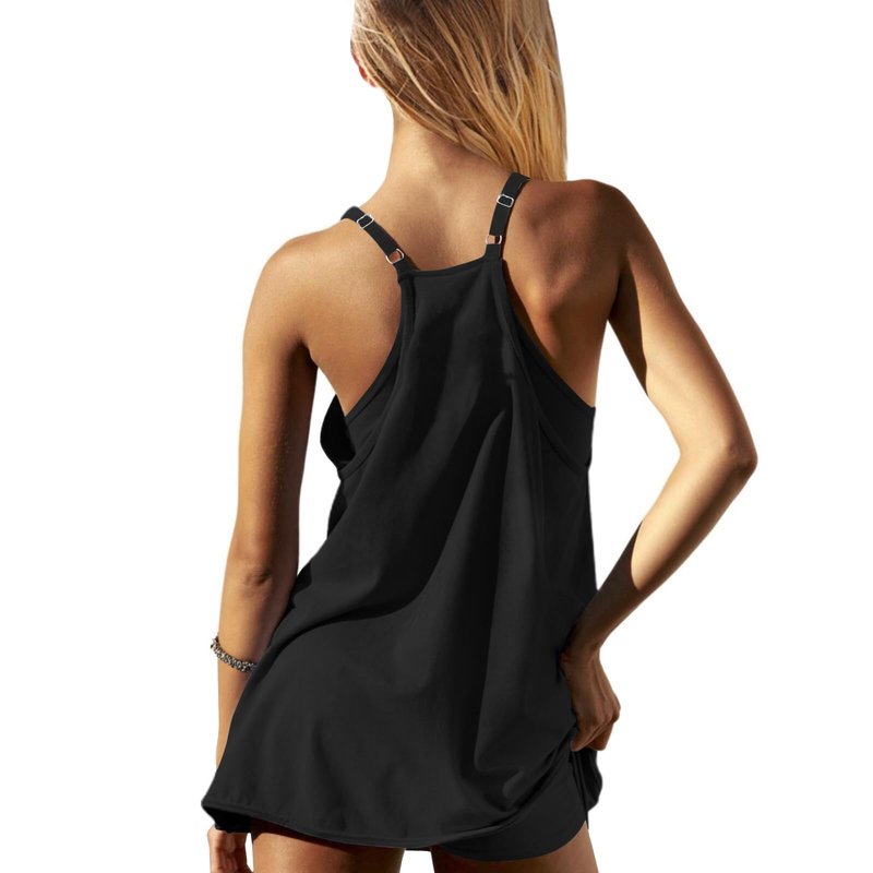 UNIANKIYA Womens Workout Romper Dress with Shorts Underneath Sleeveless Spaghetti Straps Athletic Outfits Casual Vacation Black