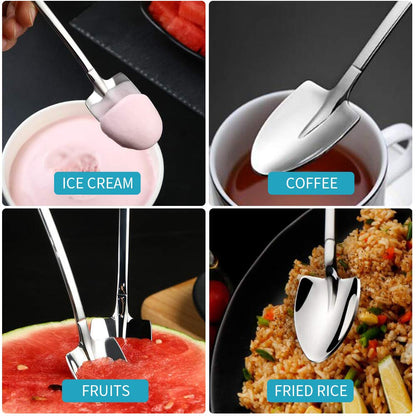 Dessert Spoon Cute Shovel Spoon, SUS304 Stainless Steel Spade Spoons Fruit Coffee Cake Spoon, Dishwasher Safe, 2pcs Spoons with Plastic Box Package