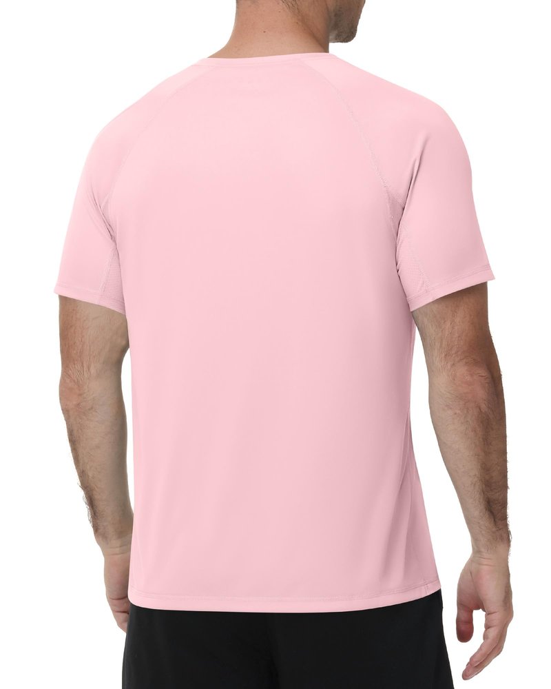 Runhit Mens Swim Shirt Short Sleeve UPF 50+ Sun Protection T-Shirt UV SPF Athletic Rash Guard for Fishing Beach Outdoor Sports Quick Dry Pink L