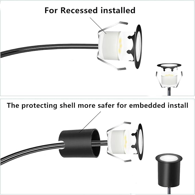 LED Recessed Deck Light Kits with Protecting Shell,Outdoor Landscape Lighting IP67 Waterproof,DC 12V Low Voltage Warm White for Garden,Yard,Stair,Patio,Decoration In Ground(30pcs,Black Border)