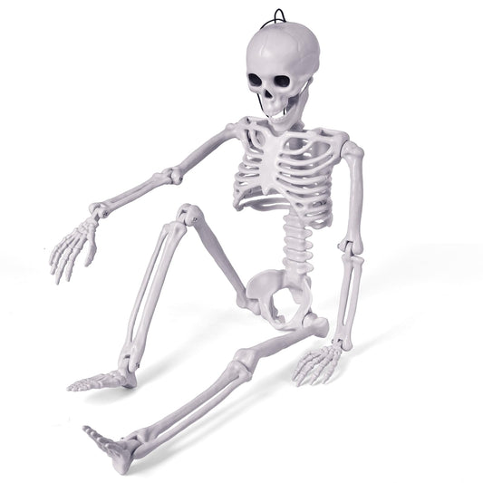 24" Halloween Skeleton Decorations,Full Body Posable,Hanging Skeleton with Movable Posable Joints, Spooky Plastic Skeleton for Yard Garden Lawn Haunted House Graveyard Props Decor