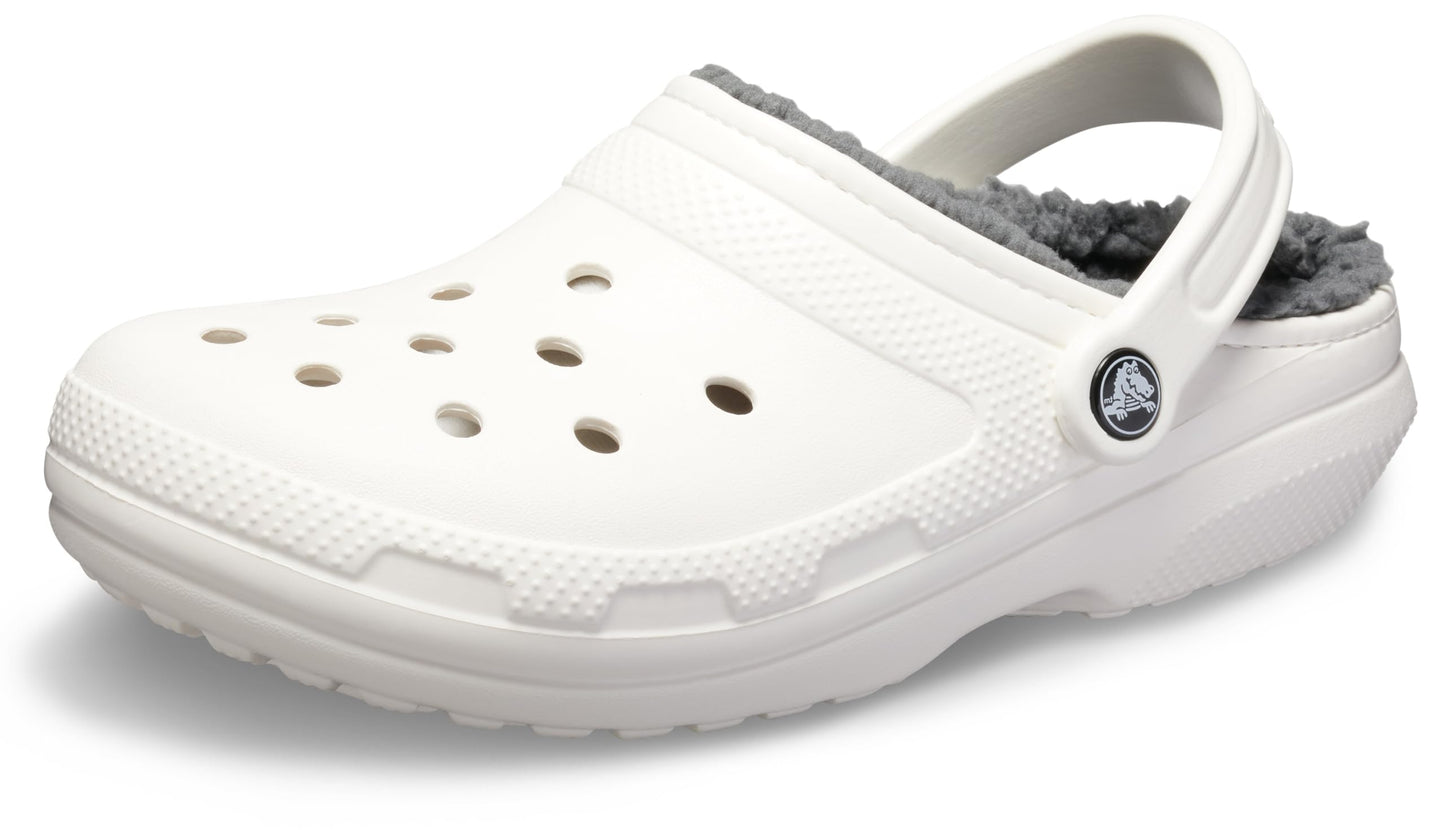 Crocs Classic Unisex Lined Clog, Soft, Fuzzy Liner for Extra Warmth with Slip On Style, in White/Grey Lining, Size M5W6 UK