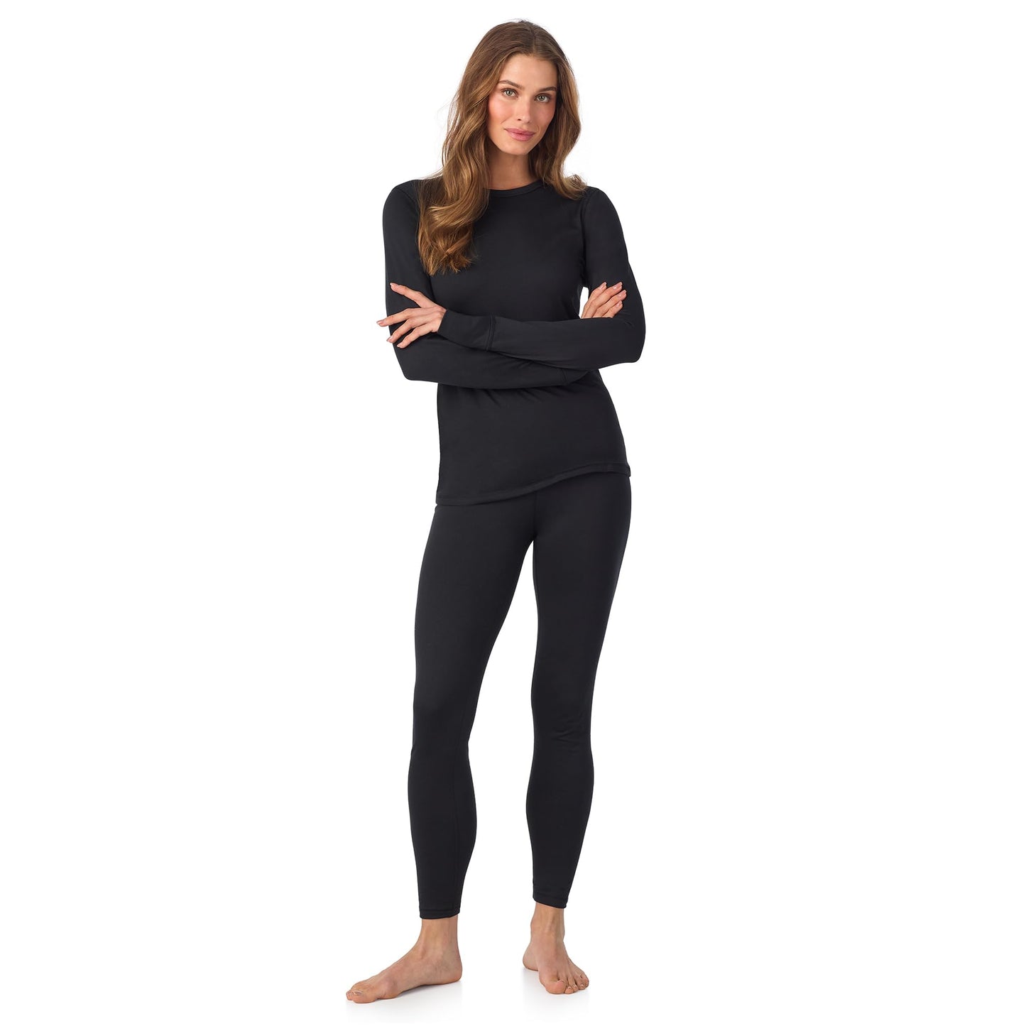 Cuddl Duds Womens Heavyweight Fleece 2 Piece Long Sleeve Thermal Underwear Set – Shirt & Leggings Base Layer for Cold Weather – Winter Clothing Long Johns Lounge Sets for Women, Black, XL