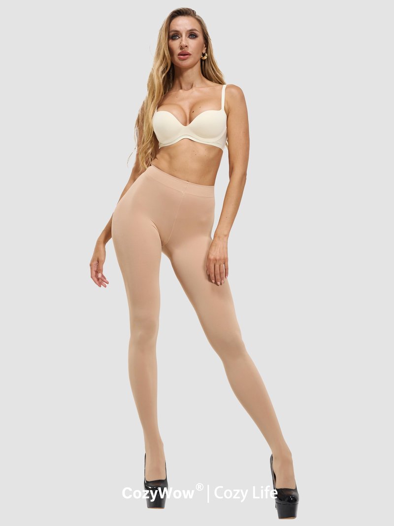 CozyWow Women's 80D Soft Opaque Tights, High Waist Solid Color Womens Tights with 30+ Colors(S-M, Beige)