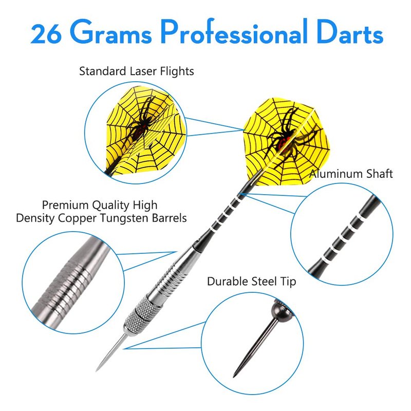 Accmor Steel Tip Darts Set, 26G Professional Darts, Metal Tip Darts with Aluminum Shafts, Copper Tungsten Barrels, Steel Tip Darts with Case,Black