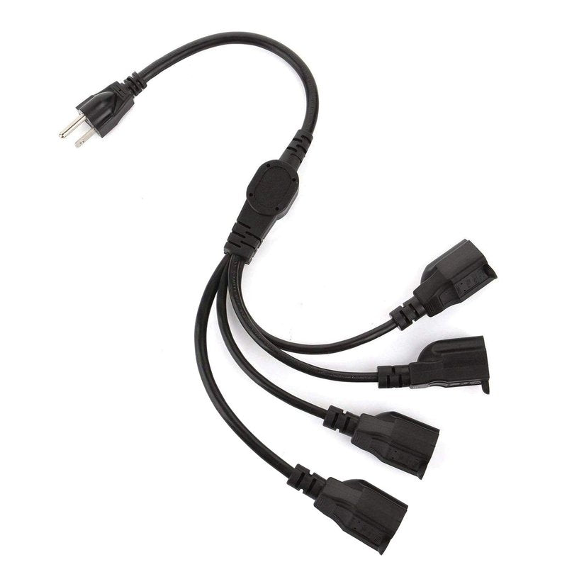 3 Prong 1-to-4 Power Cord Splitter, 20 Inch 4 Outlet Extension Cord Splitter, Y Style 4 Way Power Cable, Heavy Duty Indoor or Outdoor Cable Outlet Protector 16AWG (Black)