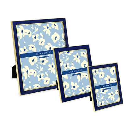 Laura Ashley 8x10 Navy Enamel Picture Frame, Gold Metal Edge with Easel, for Countertop, Counterspace, Tabletop Display, Bookshelf, Desk, Wall Décor, Photo Gallery (8x10, Navy W/Gold)