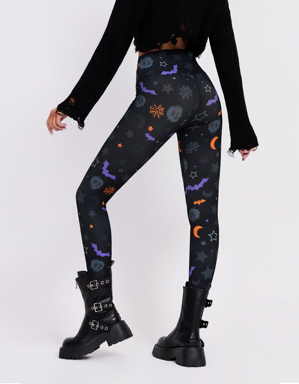 sissycos Women's Halloween Crossover Leggings High Waisted Buttery Soft Printed Tights (Halloween Print, Large)