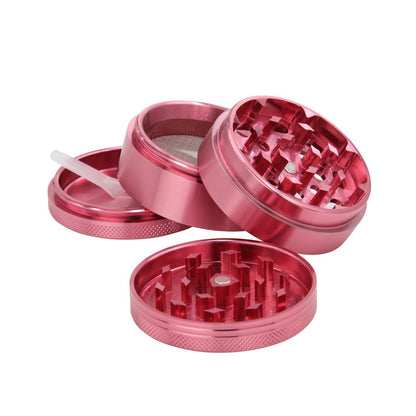 DCOU Premium Aluminium Herb Grinder 2.2 Inches 4 Piece Metal Grinder with Pollen Catcher with Laser Flower Pattern (Pink)