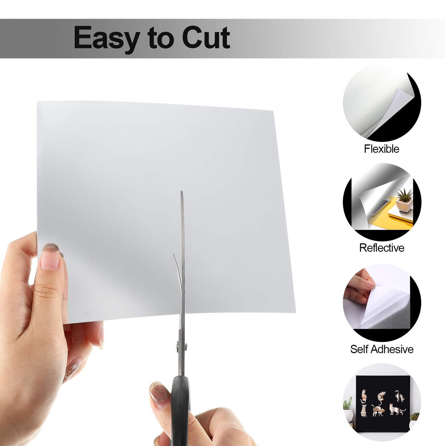 Flexible Mirror Sheets Self Adhesive Non Glass Mirror Tiles Stickers for Home Wall Decor(10 Pieces,6 x 6 Inches)