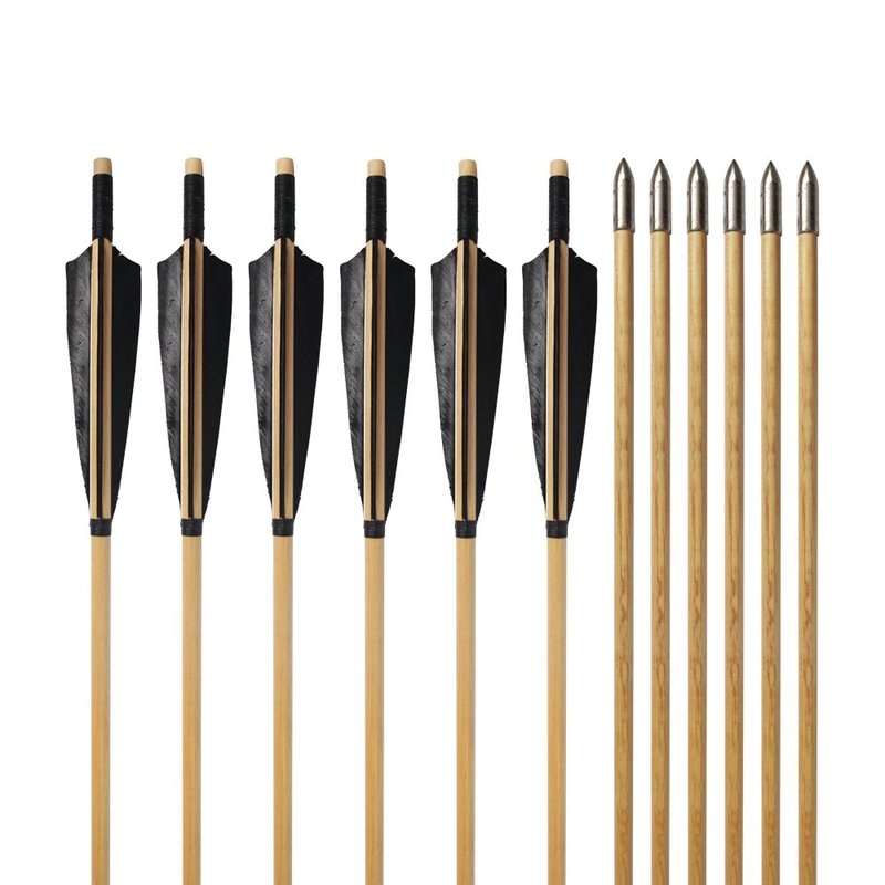 e5e10 Wooden Arrows Archery Handmade Arrows 33inch Shaft with Turkey Feather Fletching for Recurve Bow Longbow Hunting Practice 12PACK