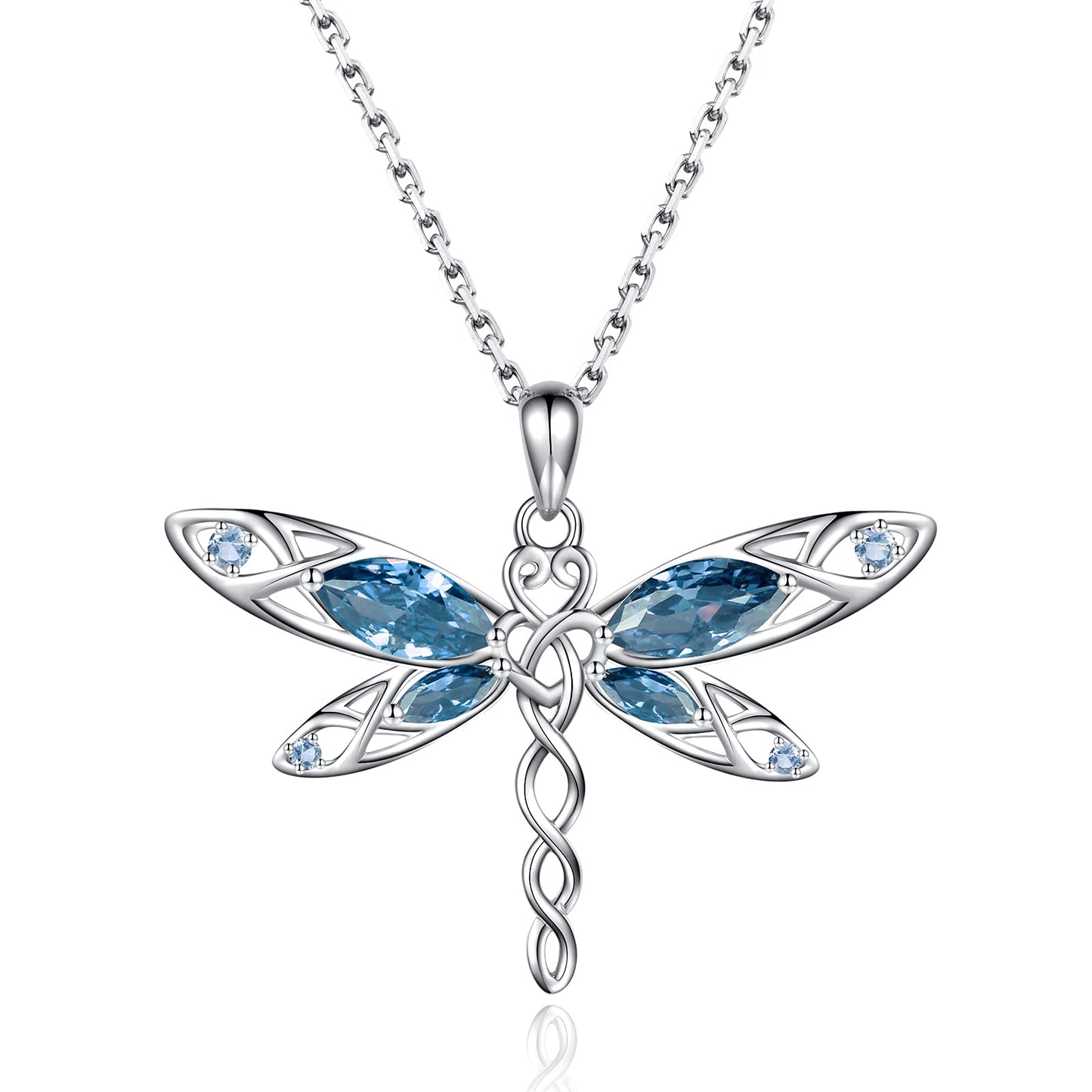MANBU Sterling Silver Dragonfly Necklace Bracelet for Women Celtic Infinity Dragonfly Pendant Christmas Jewelry Gifts for Nature Lovers (blue dragonfly)