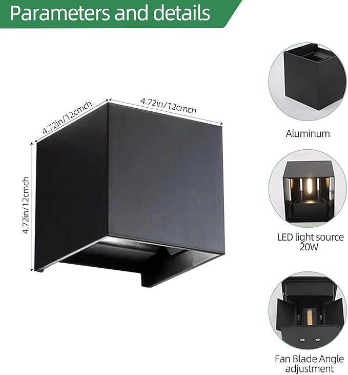 Wrasse 2 Pack Outdoor Wall Sconces 20W Modern Proch Lights120v Exterior Lighting Fixtures 6500k Black Garage Corridor Light Wall Mounted Lamp for Outside House Front