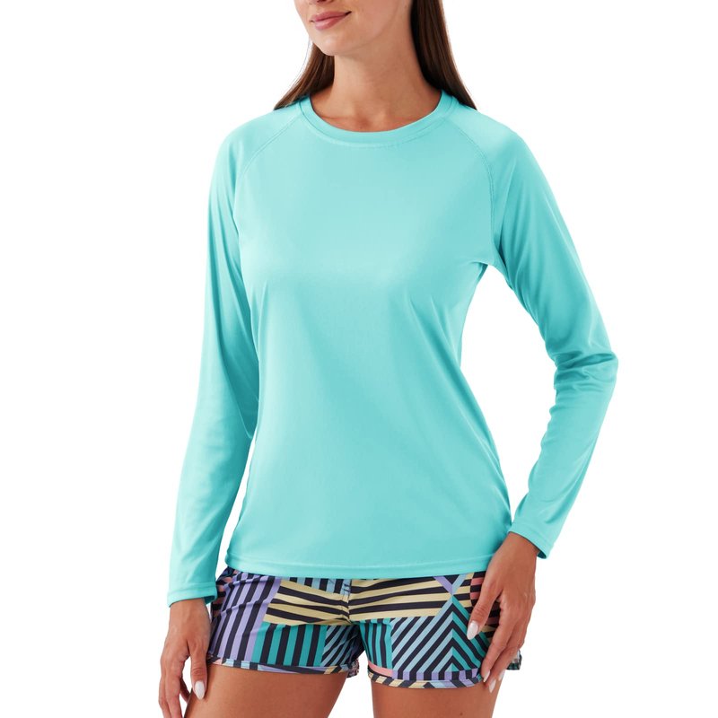 NAVISKIN Women's UPF 50+ Sun Protection Long Sleeve Shirts Rash Guard Shirts Quick Dry Lightweight Hiking Shirts Green Size L