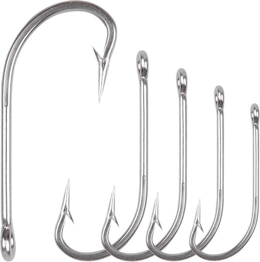 Saltwater Fishing J Hooks - O'Shaughnessy Forged Stainless Steel for Trolling | Size 1/0-10/0