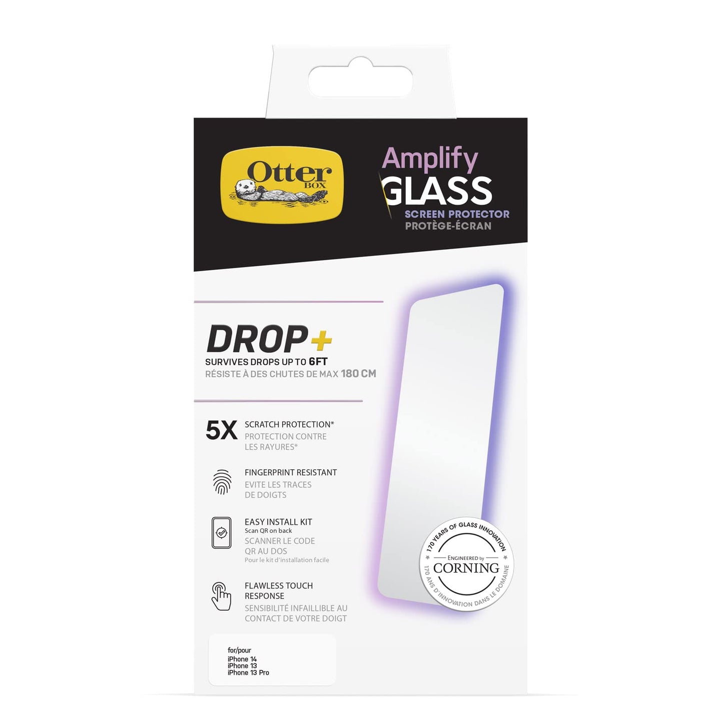 OtterBox TRUSTED GLASS Screen Protector for iPhone 14, iPhone 13 & iPhone 13 Pro, Flawless Touch Response, Fingerprint Resistant, Precision Fit, Vibrant Clarity
