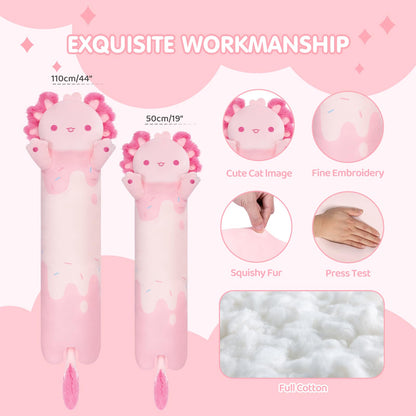 Mewaii 20in Long Pink Axolotl Plush Pillows Stuffed Animals Squishy Pillows - Cute Axolotl Plushie Sleeping Hugging Plush Pillow Soft Toys for Kids
