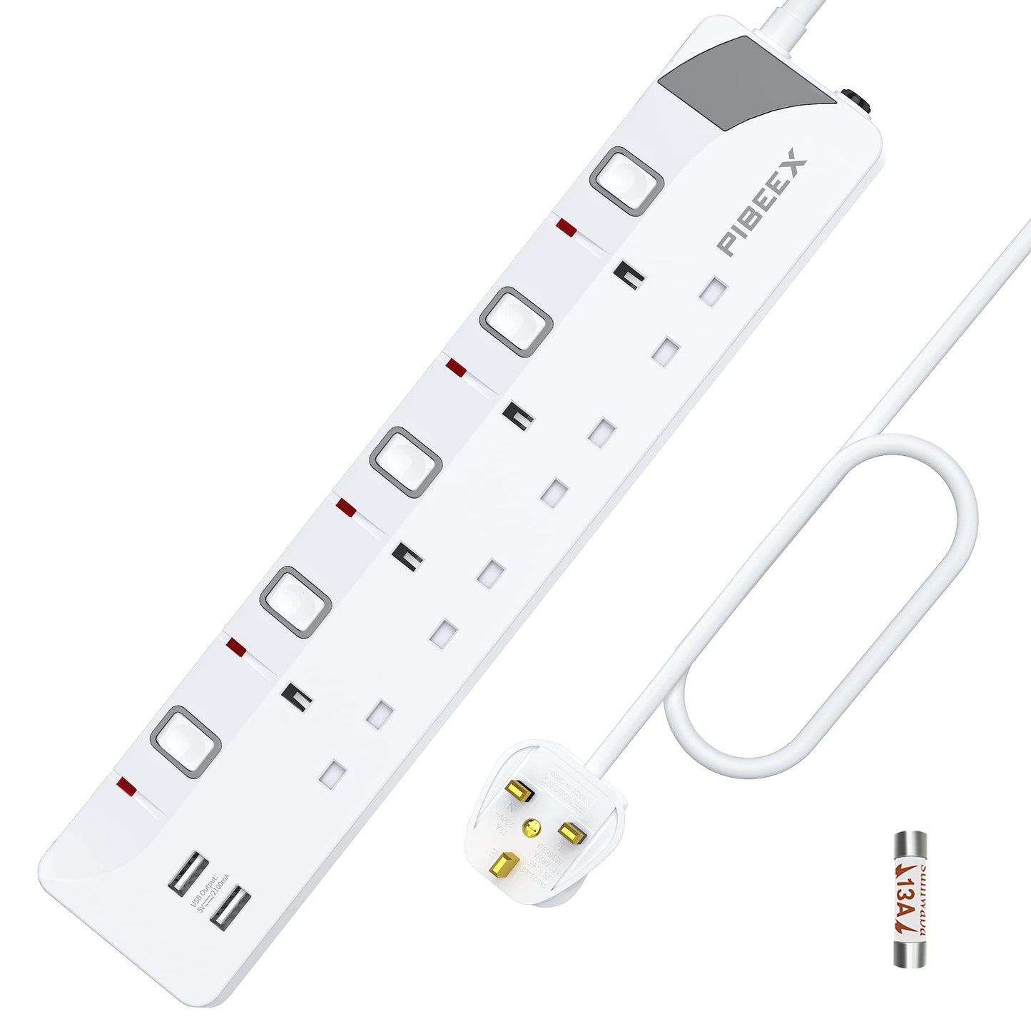 3M Extension Lead with USB Slots, 4 Way 2 USB Extension Socket with Individual Switches Mountable Power Strips with 3M Extension cable 3250W