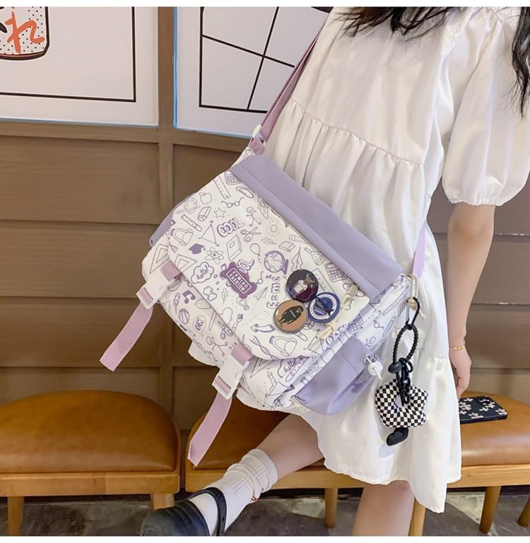 Inshere Cute Crossbody Bag with Kawaii Pins for Women Girls Casual Shoulder Messenger Bag