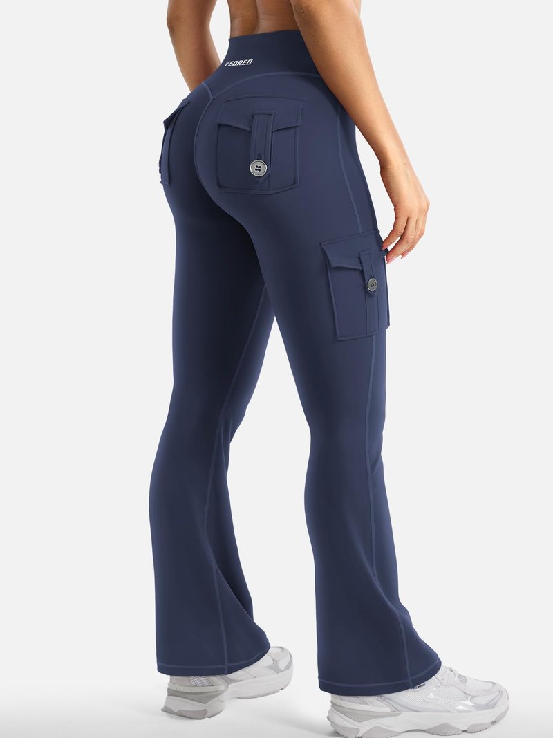 YEOREO CoreFlex Women Workout Flare Leggings with Pockets Scrunch Cargo Gym Yoga Leggings Navy XS