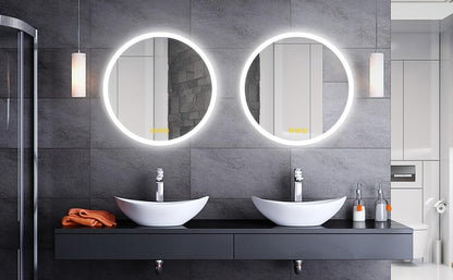 AI-LIGHTING Round Mirror with Lights Bathroom Mirror Wall Mounted 60cm Anti-Fog Color Change Dimmable Memory IP54
