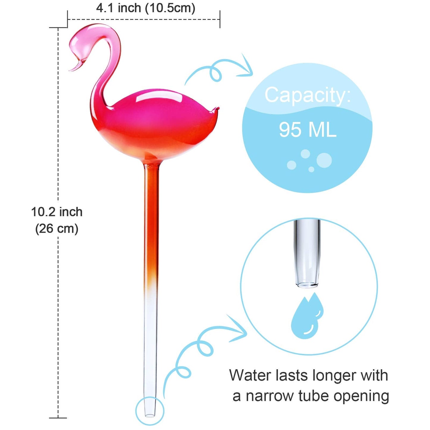NiHome Flamingo Self-Watering Bulb 2-Pack 10" Long Gradient Hot Pink Hand-Blown Glass Globe Pot Plant Waterer for Home Indoor Outdoor Garden Patio Hanging Flower Automatic Irrigation System