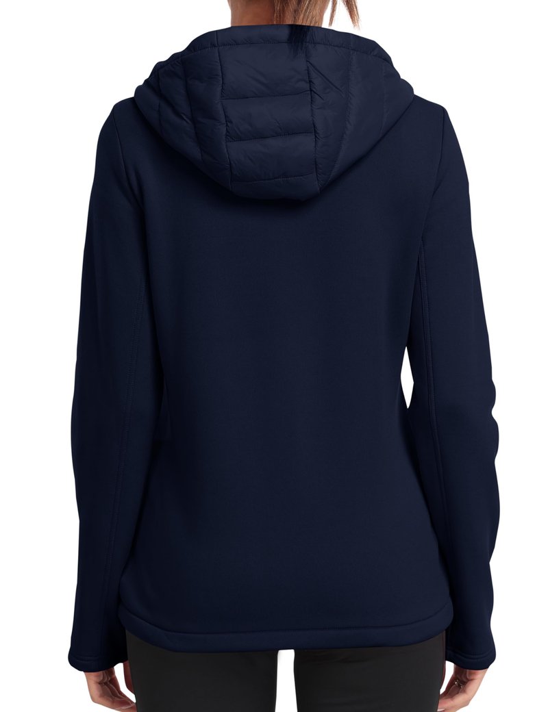 MoFiz Women's Insulated Running Jackets Puffer Hybrid Down Jacket Hiking Stretch Zip Pockets Fleece Lined with Hoodie Cold Weather Navy M