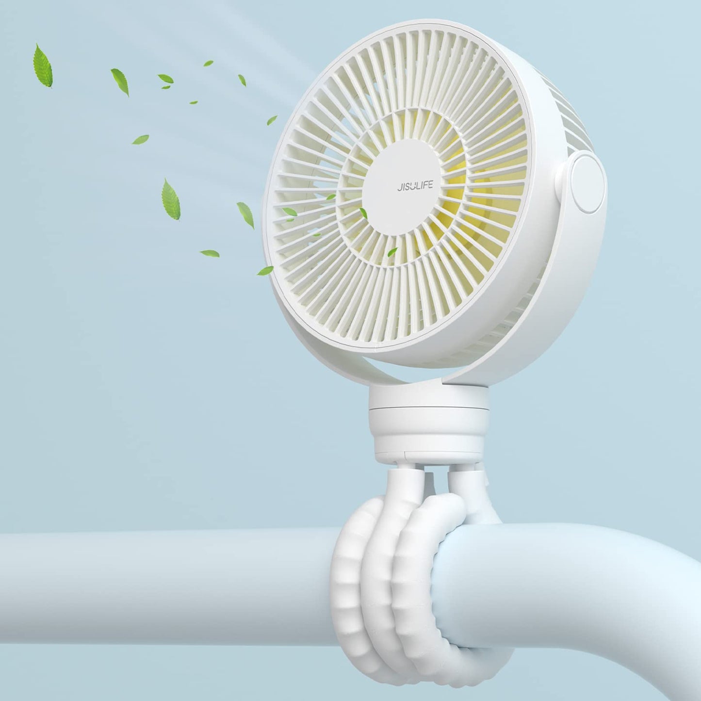 JISULIFE Mini Stroller Fan 4000mAh Battery Operated with 4 Speeds, Rechargeable 720°Rotatable, Clip on for Baby Carseat/Crib/Golf Cart/Treadmill -White