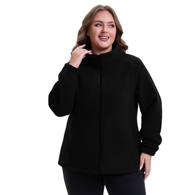 HHE Women Plus Size Fleece Jacket Zip Up Lightweight Soft Polar Fleece Jacket (Black, 2X)