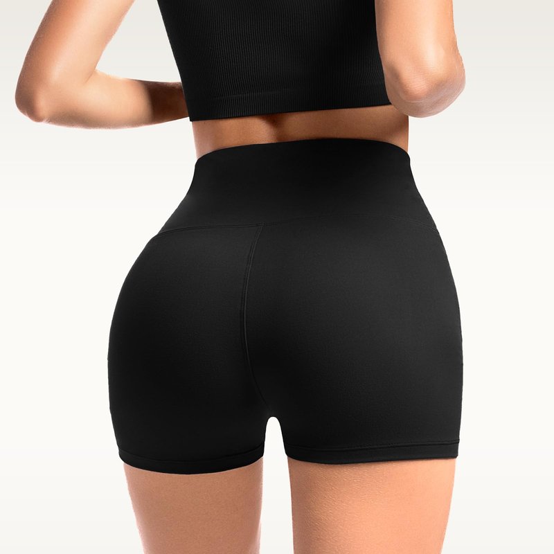 Leafigure 2 Pack Womens Biker Shorts with Pockets - 4" High Waisted Yoga Gym Running Workout Booty Shorts Black/Red L-XL