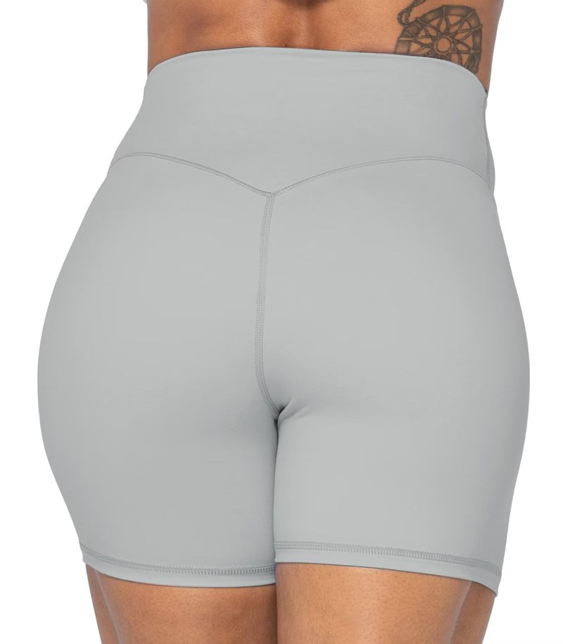 Sunzel No Front Seam High Waist Biker Shorts for Women, Squat Proof Yoga Workout Gym Bike Shorts 5" Inseam Grey Large