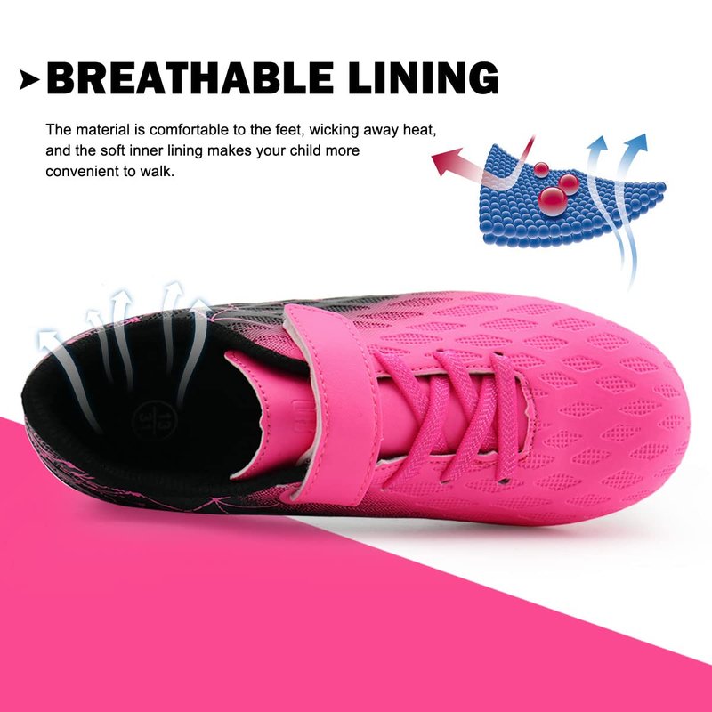 brooman Kids Firm Ground Soccer Cleats Boys Girls Athletic Outdoor Football Shoes (8,Fuchsia Black)