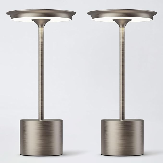 Cordless Table Lamp, Portable Rechargeable 6000mAh Outdoor Table Lamp, 3 Color Stepless Dimming Battery Powered Lamp, LED Table Light for Dinner/Restaurant/Outdoor (Gray)