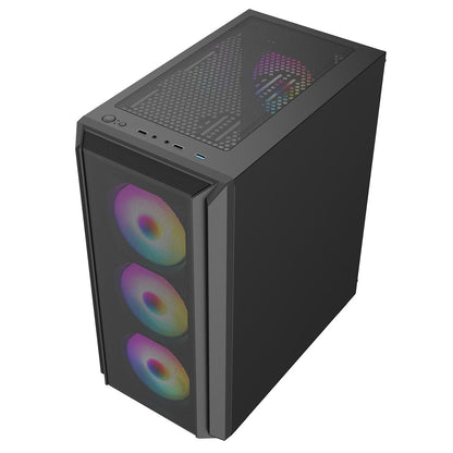 iONZ KZ10 PC Gaming Case Mid Tower ATX Tempered Glass With 4 x 120mm ARGB Fans - Black