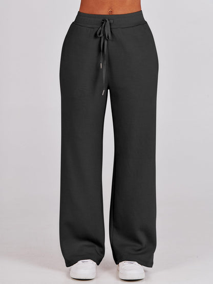 ANRABESS Women 2 Piece Outfits 2025 Fall Fashion Airport Wide Leg Pants Lounge Set Leisure Travel Vacation Clothes Sweatsuits Black X-Small